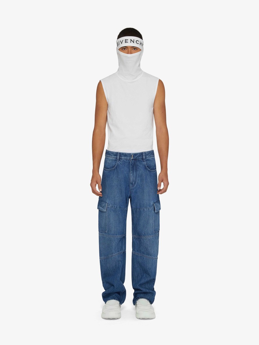 Uomini Givenchy Pantaloni | Pantaloni Cargo In Denim Multitaglio Blu Medio