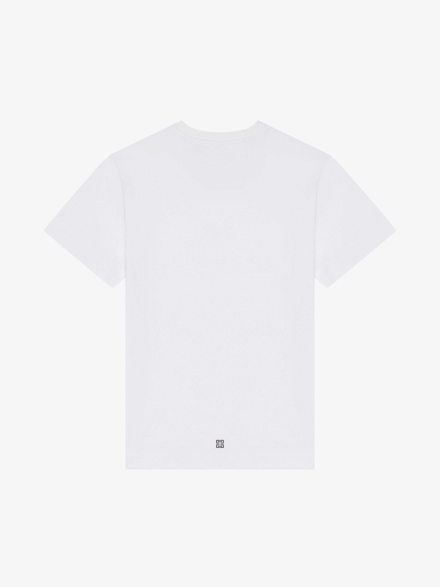 Uomini Givenchy Magliette | T-Shirt Slim Fit In Cotone Con Stampa Fiamme Di Givenchy Bianco