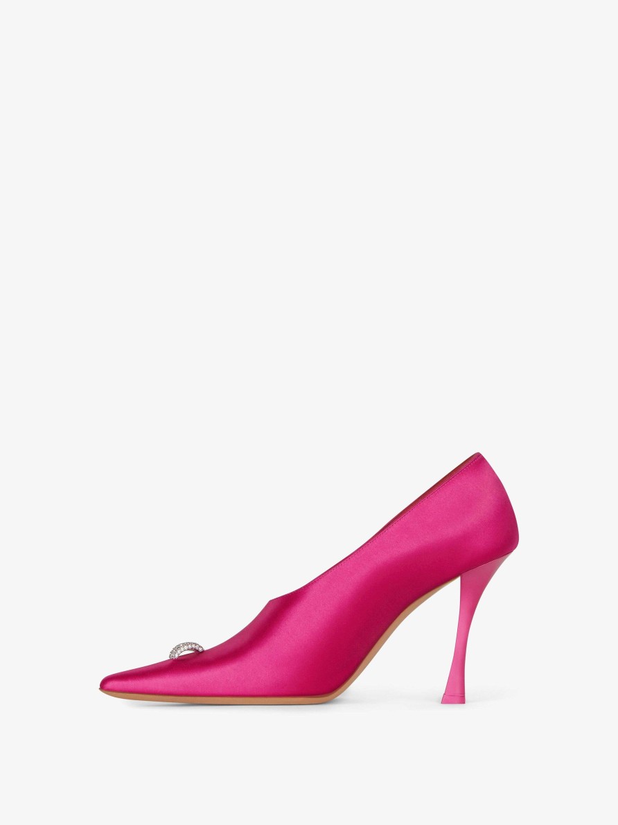 Donne Givenchy Tacchi | Decollete In Raso Con Dettagli Di Cristalli Rosa Fluo