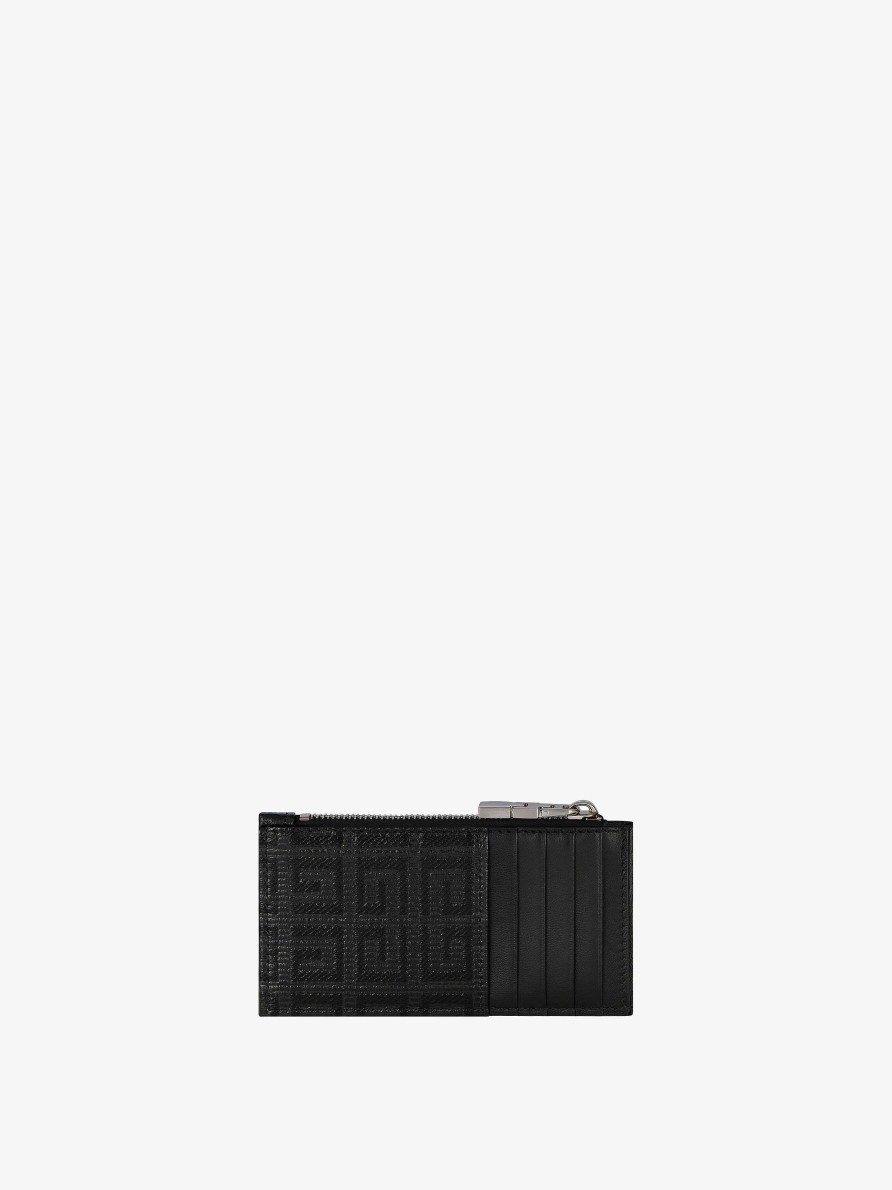 Uomini Givenchy Piccola Pelletteria | Porta Carte Con Zip In Tela Spalmata 4G E Pelle Nero