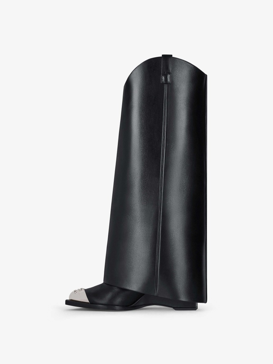 Donne Givenchy Stivali E Stivaletti | Stivali Da Cowboy Shark Lock In Pelle Stile Corsetto Nero