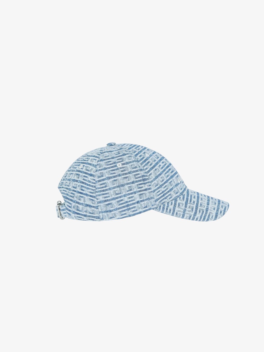 Uomini Givenchy Berretti E Berretti | Cappellino Givenchy In Denim Ricamato 4G Azzurro