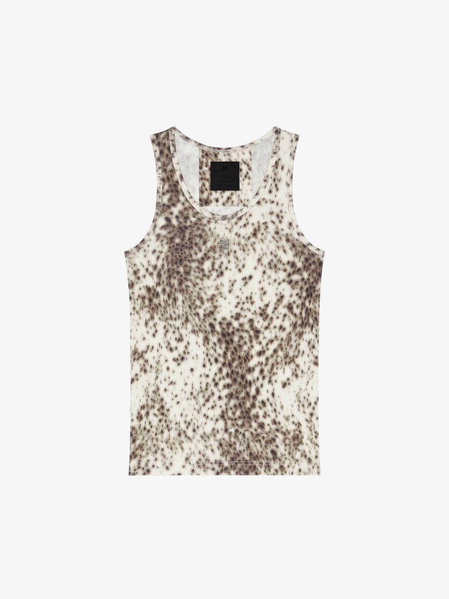 Donne Givenchy Magliette | Canotta Slim Fit In Jersey Con Stampa Leopardo Delle Nevi Naturale/Marrone