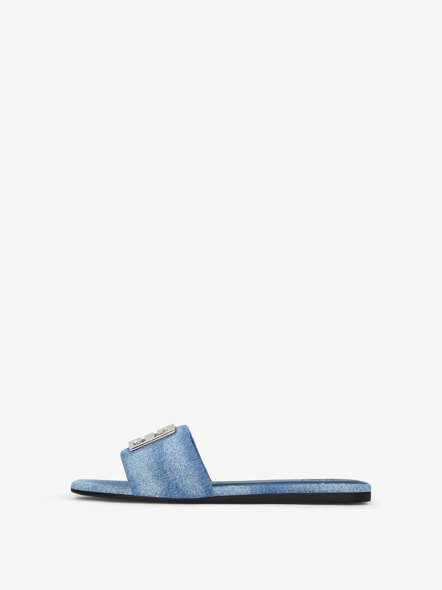 Donne Givenchy Ciabatte E Sandali | Mules 4G In Denim Lavato Blu Medio