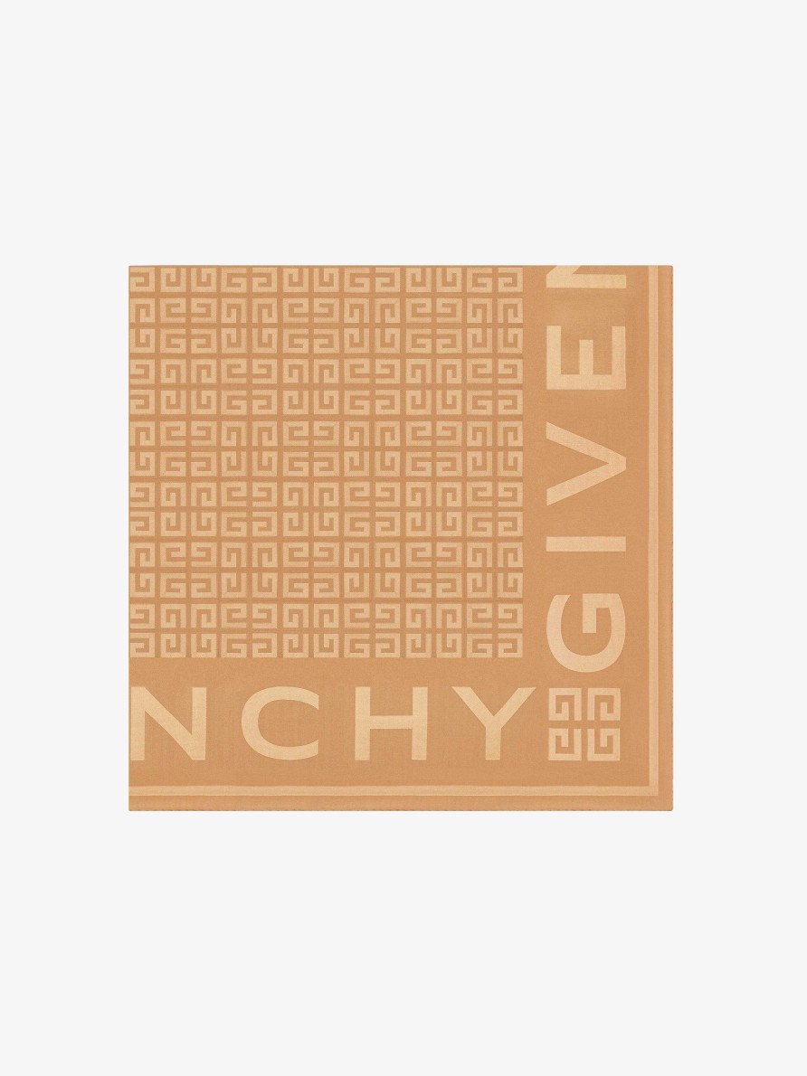 Donne Givenchy Sciarpe | Givenchy 4G Quadrato Grande In Seta Jacquard Cammello Beige Chiaro