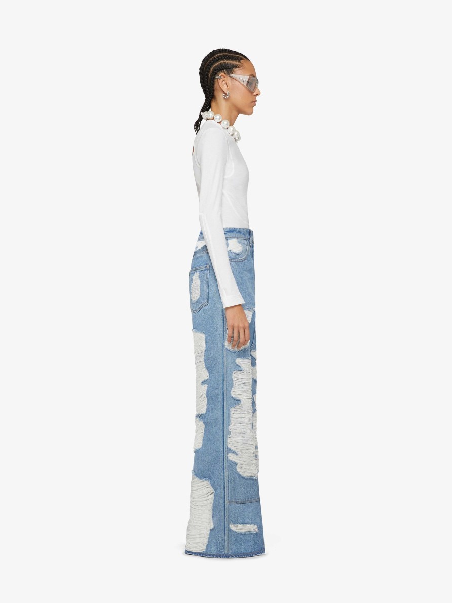 Donne Givenchy Pantaloni | Jeans Oversize In Denim Distrutto Azzurro