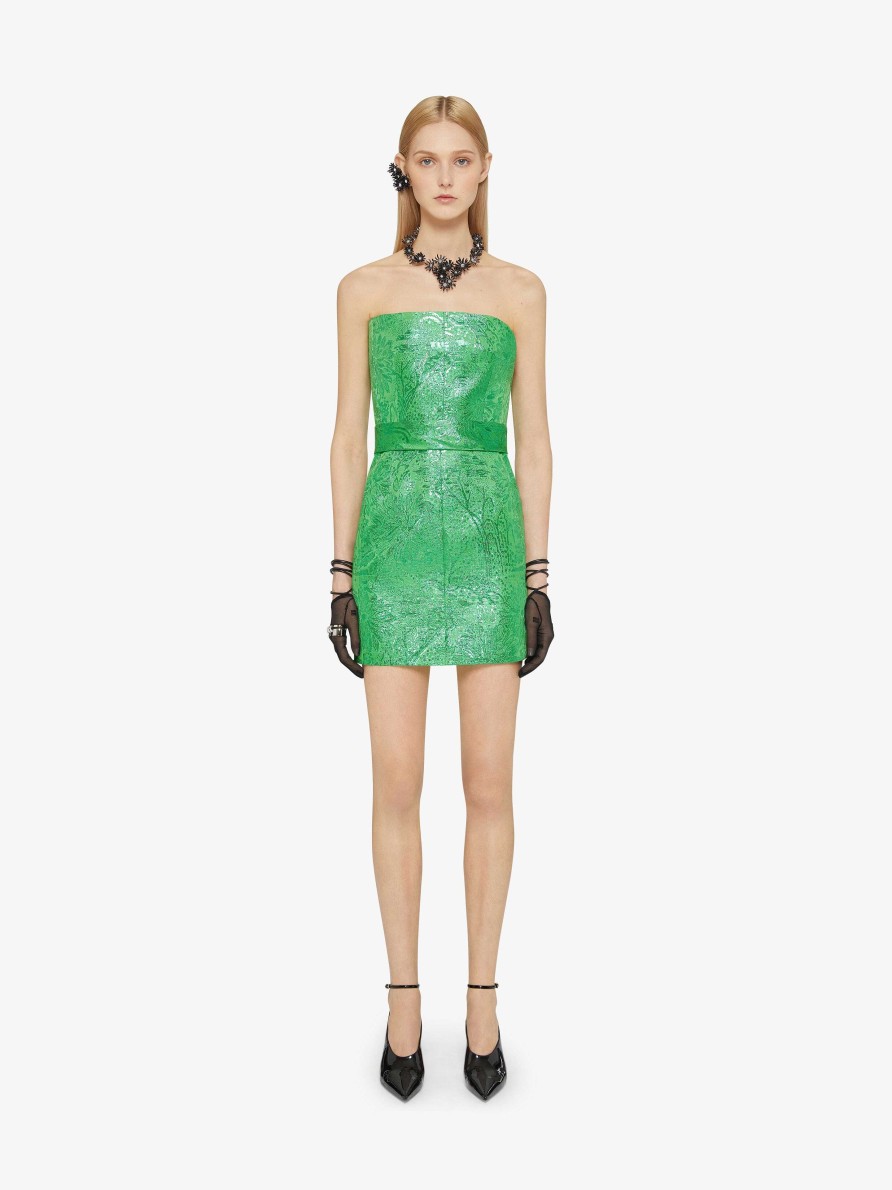 Donne Givenchy Vestiti | Abito Bustier In Seta Lurex Con Jacquard Floreale Assenzio Verde