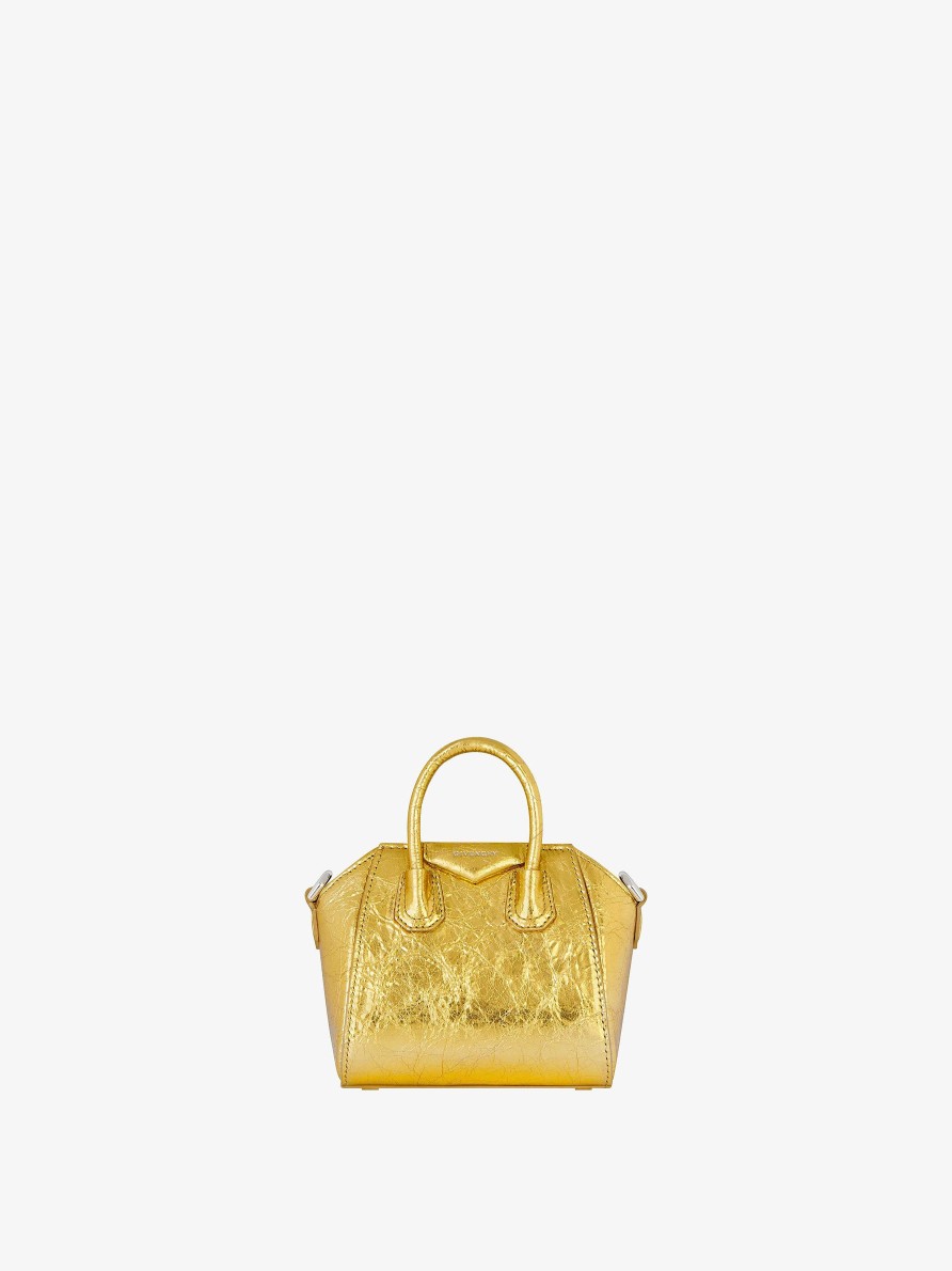 Donne Givenchy Antigona | Borsa Micro Antigona In Pelle Laminata D'Oro