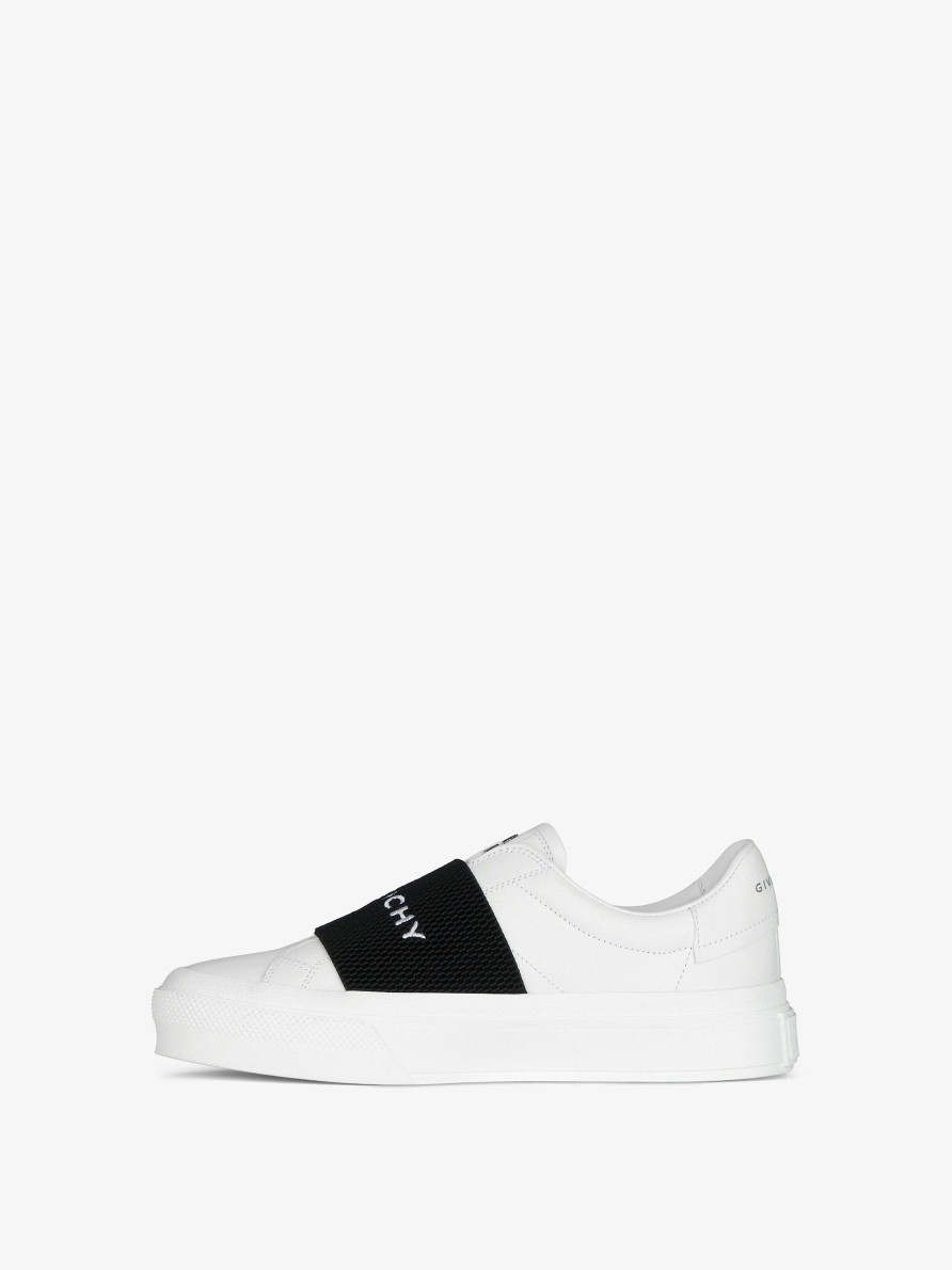 Donne Givenchy Scarpe Da Ginnastica | Sneakers City Sport In Pelle Con Cinturino Givenchy Bianco Nero