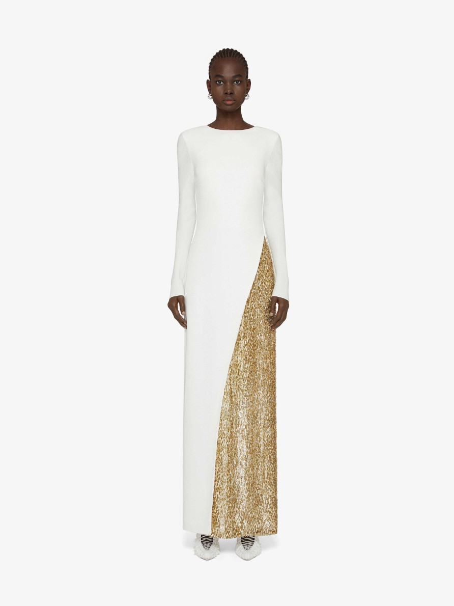 Donne Givenchy Vestiti | Abito Da Sera Con Perle E Strass Bianco/Giallo Oro