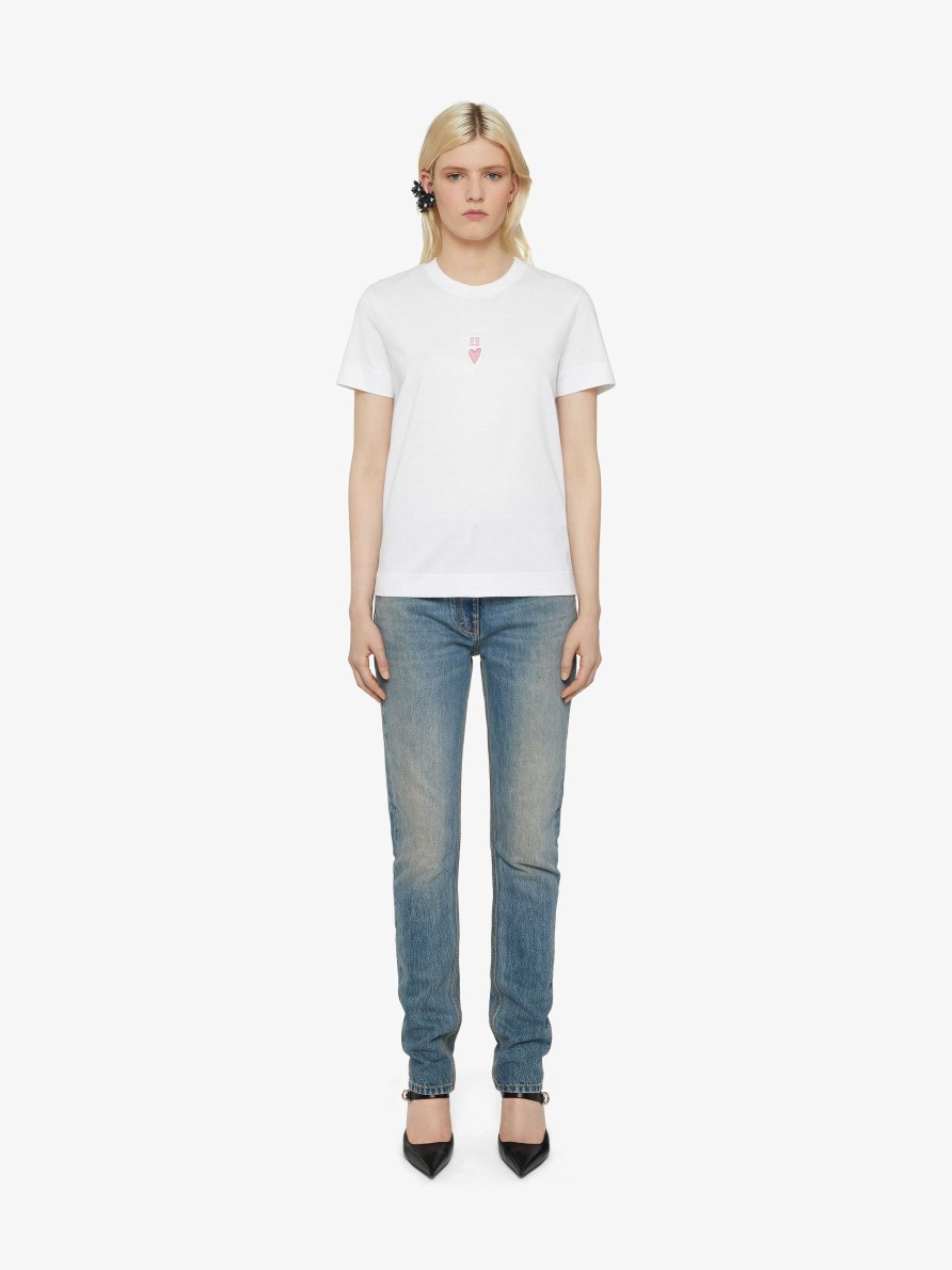 Donne Givenchy Magliette | T-Shirt Slim Fit Di Givenchy 4G In Cotone Bianco/Rosa