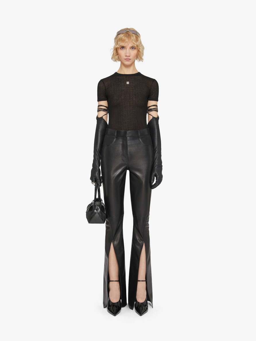 Donne Givenchy Pantaloni | Pantaloni Boot Cut In Pelle Con Spacchi Nero