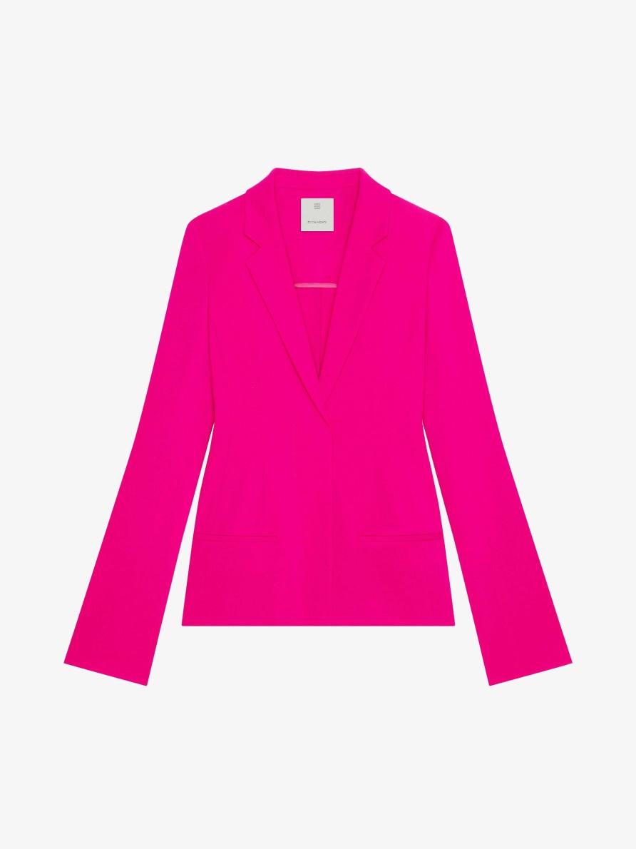 Donne Givenchy Giacche E Cappotti | Giacca Slim Fit In Lana Con Maniche Svasate Fucsia