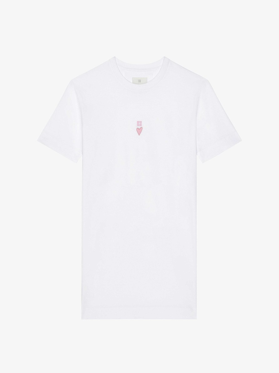 Donne Givenchy Vestiti | Abito T-Shirt In Cotone Con Ricami Givenchy 4G Bianco/Rosa