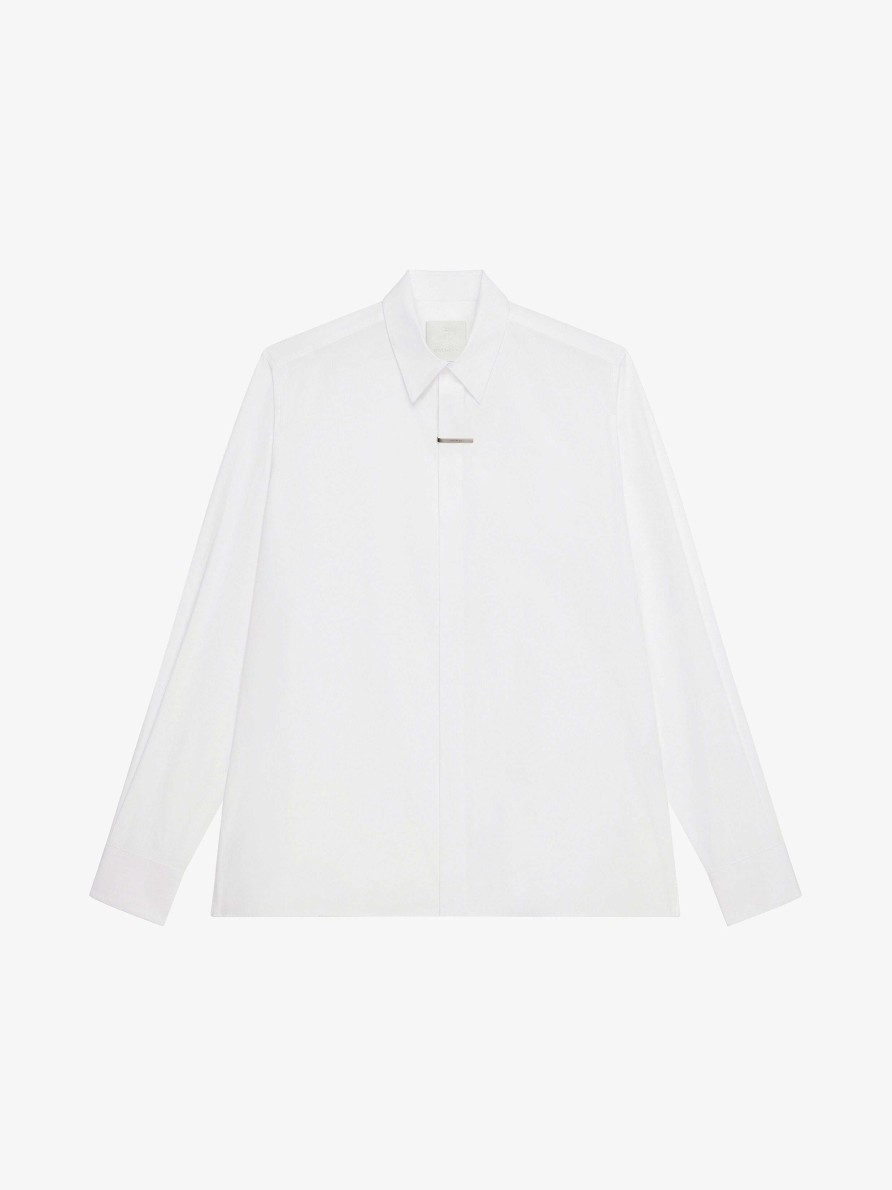 Uomini Givenchy Camicie | Camicia Dalla Vestibilita Squadrata In Popeline Bianco