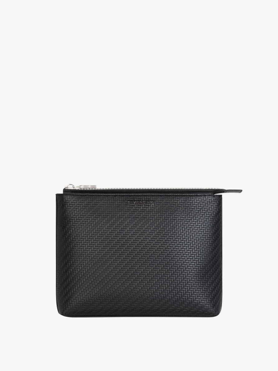 Uomini Givenchy Piccola Pelletteria | Pouch Da Viaggio Givenchy In Pelle Effetto Intrecciato Nero