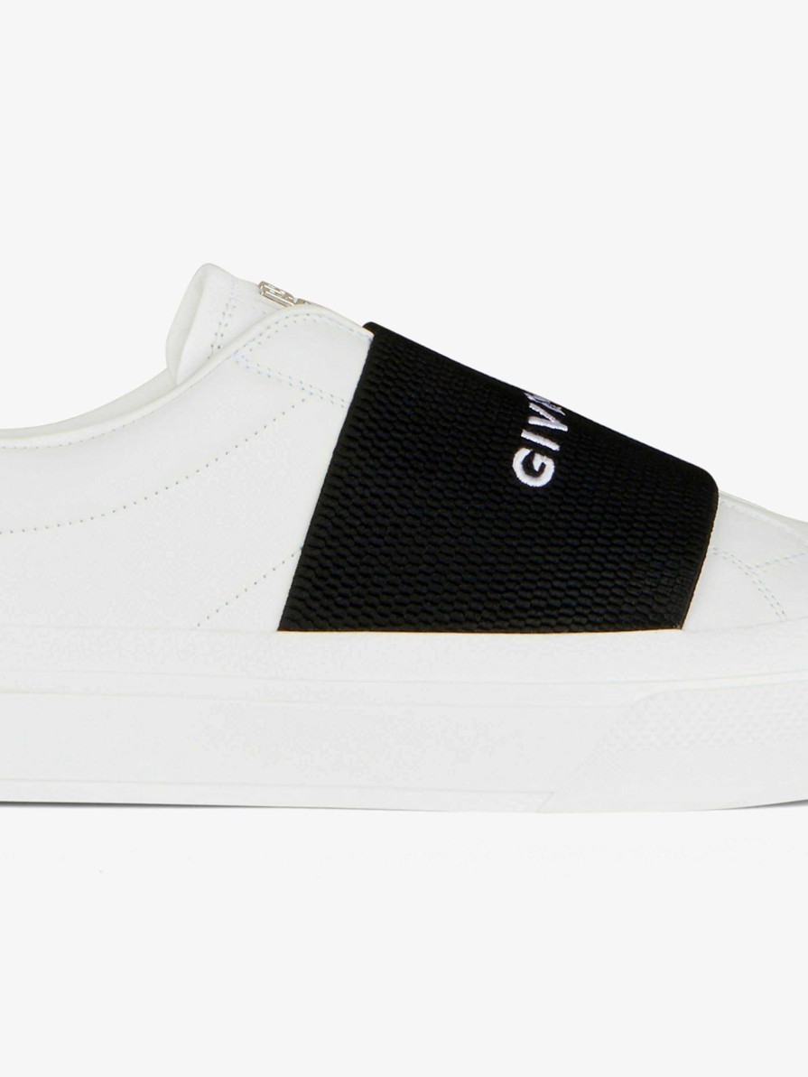 Uomini Givenchy Scarpe Da Ginnastica | Sneakers City Sport In Pelle Con Cinturino Givenchy Bianco Nero