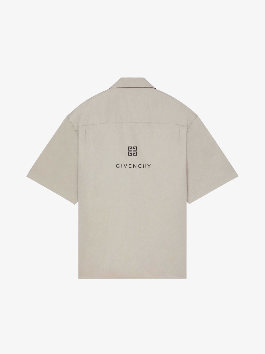 Uomini Givenchy Camicie | Camicia Hawaiana Boxy Fit Di Givenchy In Cotone Grigio Pietra