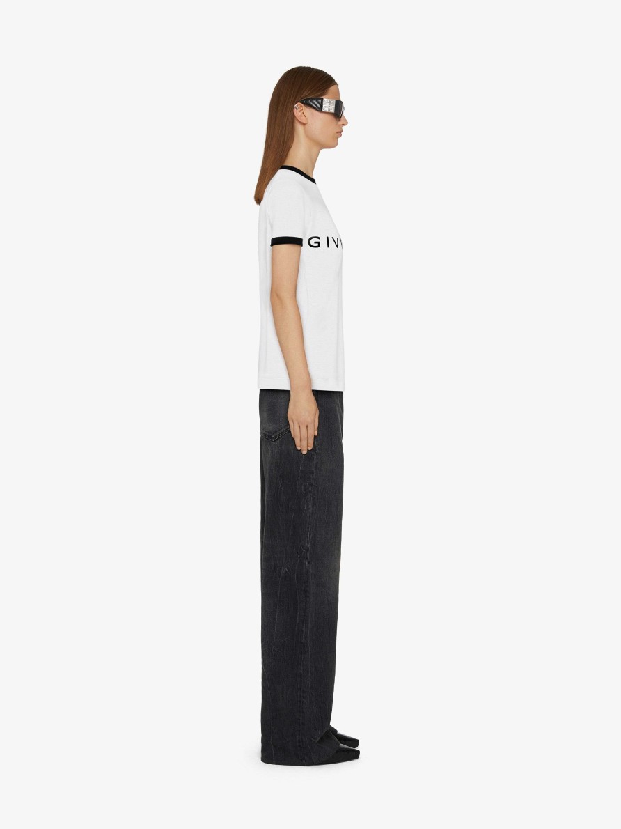 Donne Givenchy Magliette | T-Shirt Givenchy Archetype Slim Fit In Cotone Bianco Nero