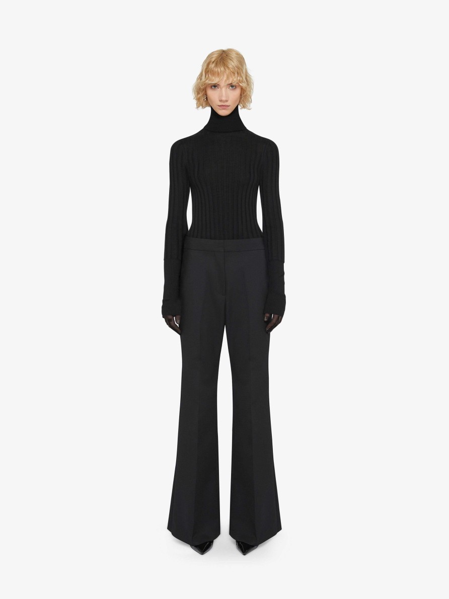 Donne Givenchy Pantaloni | Pantaloni Sartoriali Svasati In Lana Tricotina E Mohair Nero