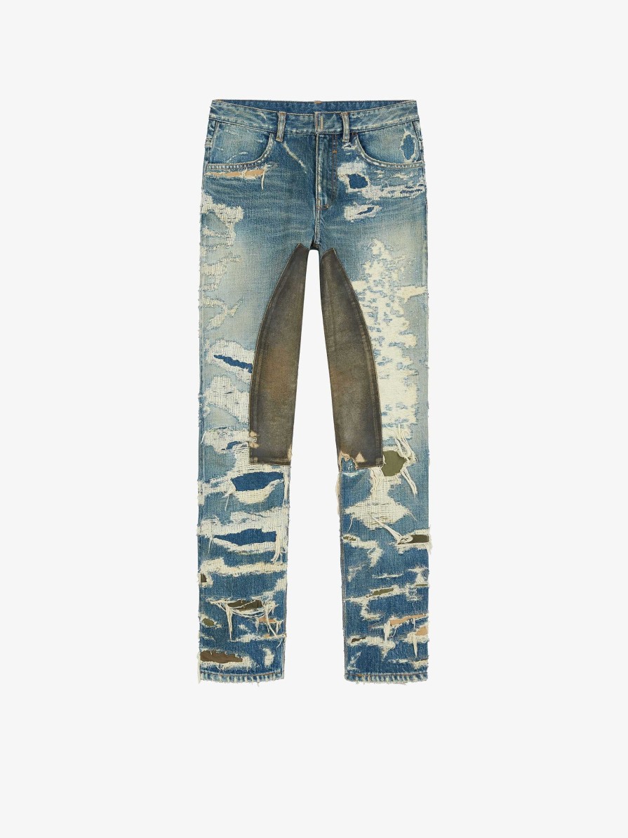 Uomini Givenchy Denim | Jeans In Denim Destroyed E Fustagno Blu Medio