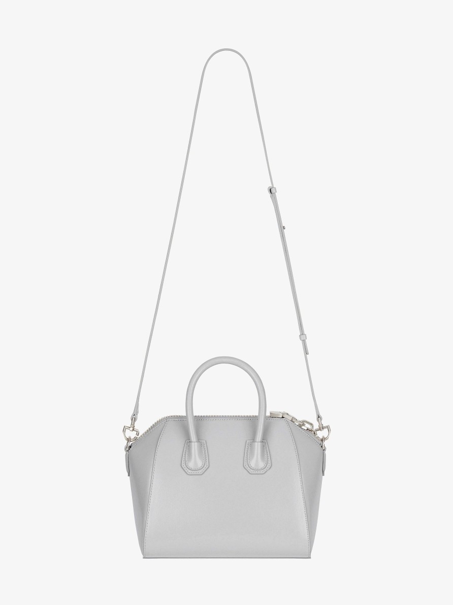 Donne Givenchy Antigona | Mini Borsa Antigona In Pelle Box Grigio Chiaro