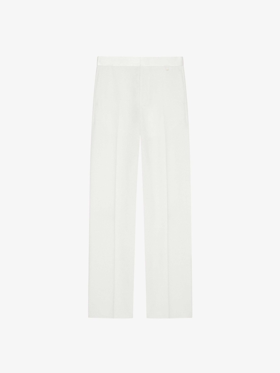 Uomini Givenchy Pantaloni | Pantaloni Sartoriali In Lana E Mohair Con Cintura In Raso Bianco