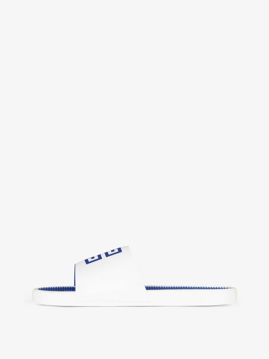 Uomini Givenchy Ciabatte E Sandali | Sandali Bassi Slide In Pelle Sintetica Bianco Blu