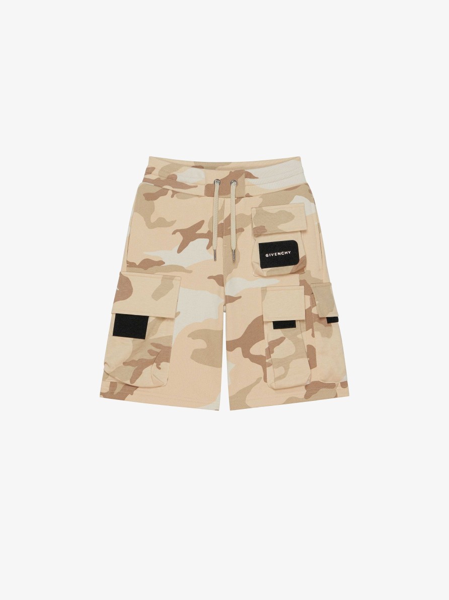 Uomini Givenchy Ragazzo (Da 4 A 12 Anni) | Bermuda In Pile Con Stampa Camo Crema/Beige