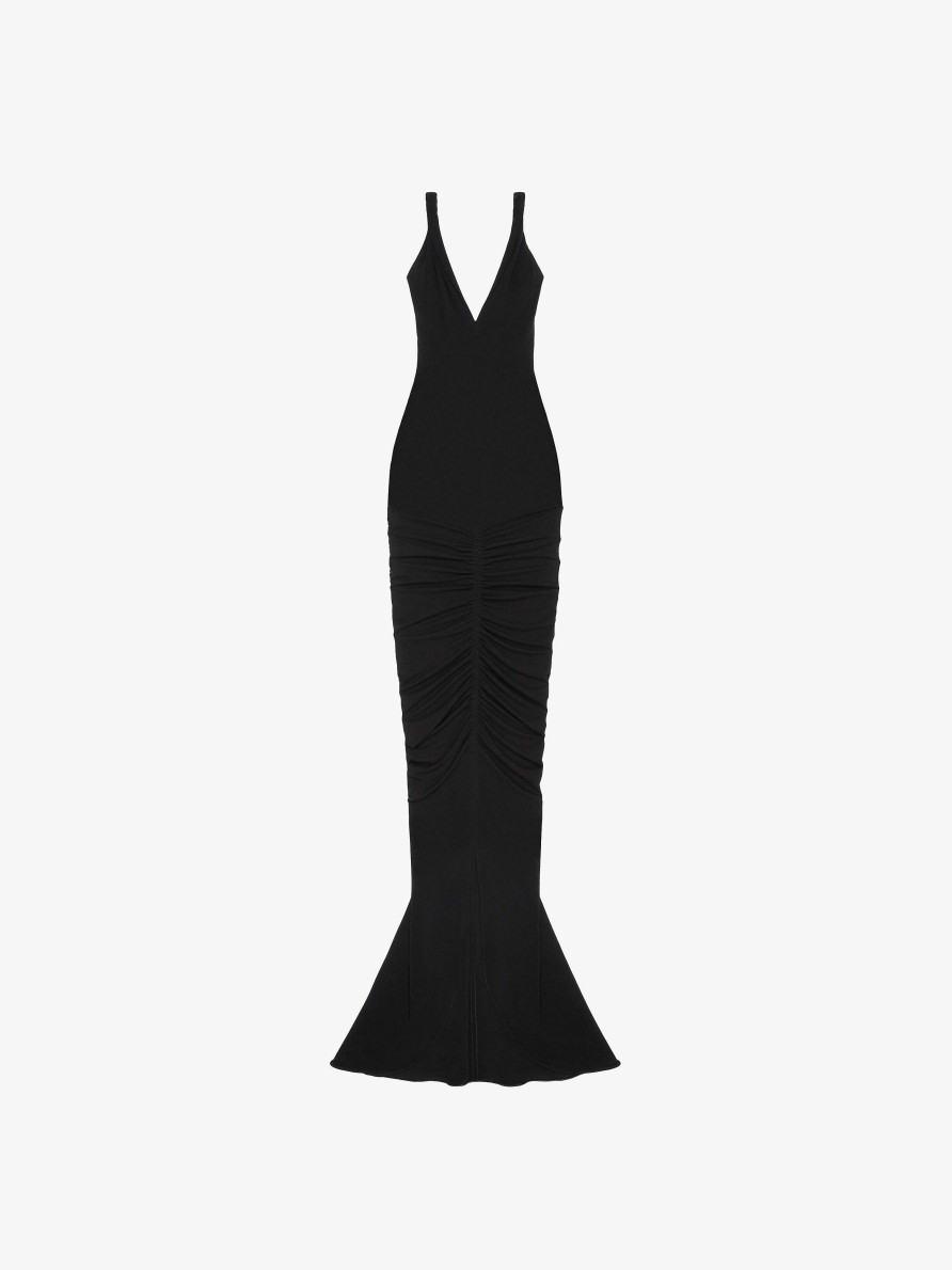 Donne Givenchy Vestiti | Abito Con Ruches E Spalline Attorcigliate In Crepe Nero