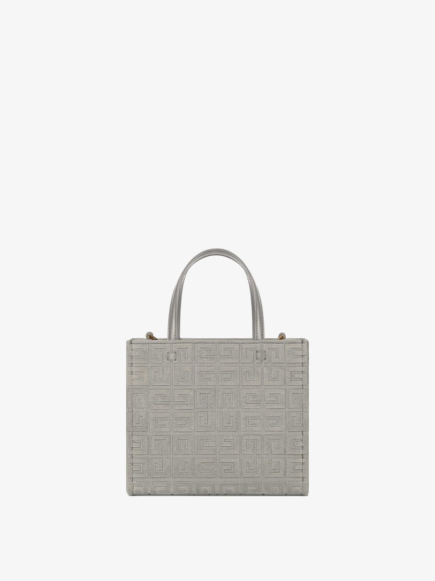 Donne Givenchy Borsa G | Borsa Shopping Mini G-Tote In Canvas Ricamato 4G Grigio Pietra