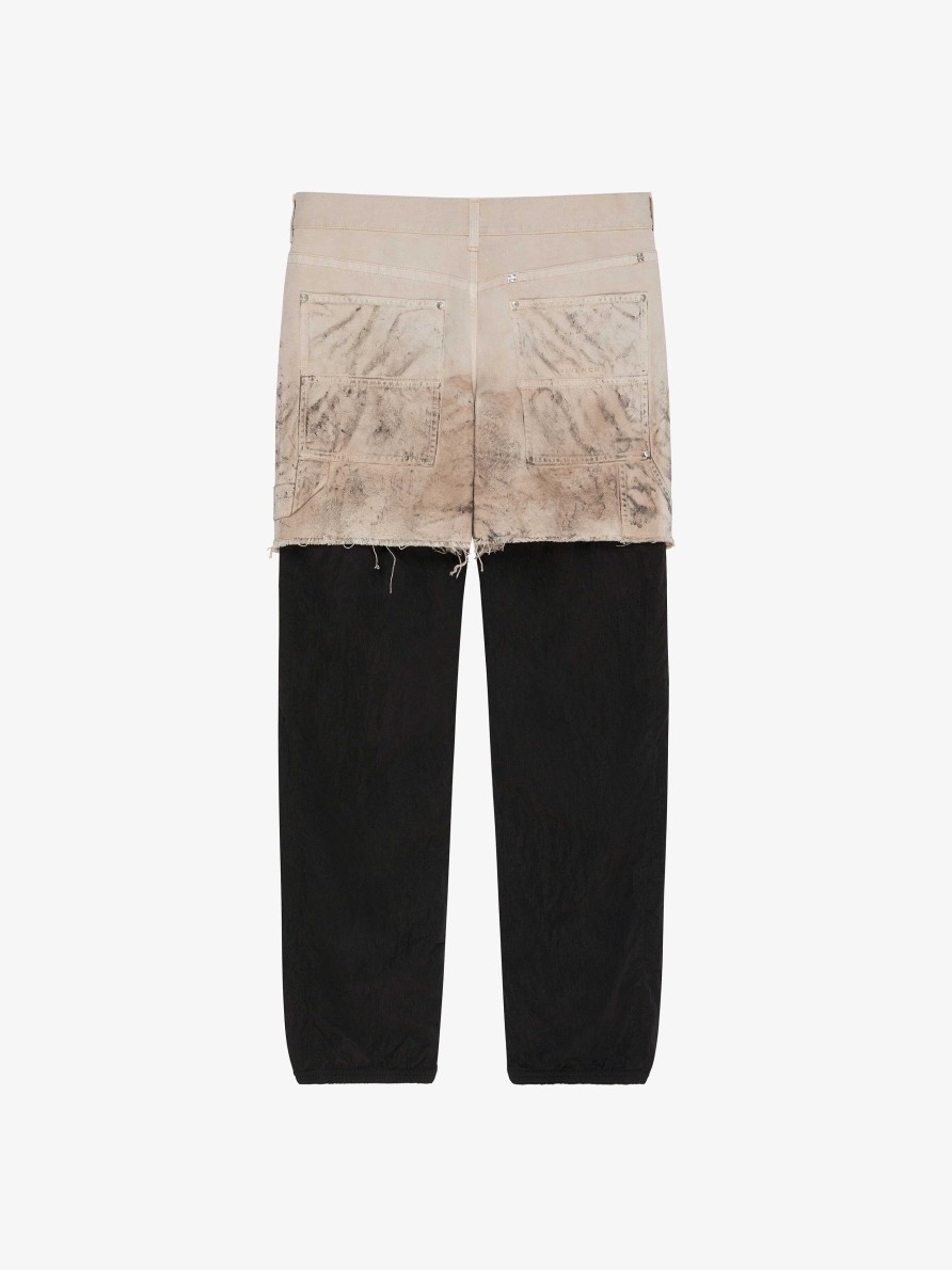 Uomini Givenchy Pantaloni | Pantaloni Jogger Con Gonna Da Carpentiere In Cotone Nero/Beige