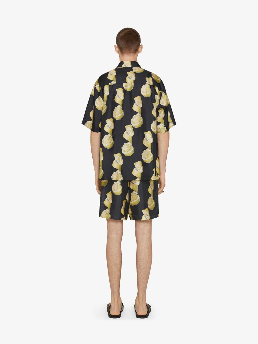 Uomini Givenchy Camicie | Camicia Hawaiana In Seta Stampata Nero Giallo