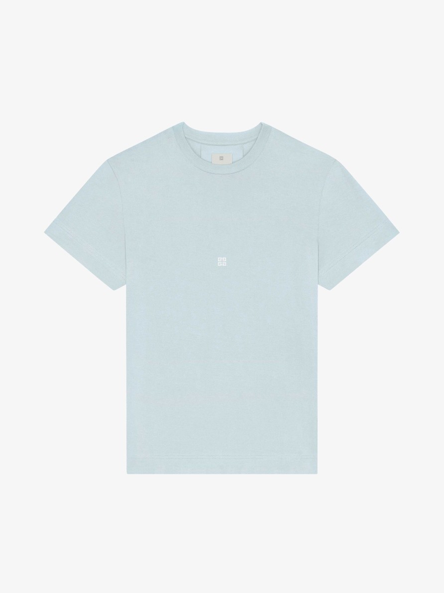 Uomini Givenchy Magliette | T-Shirt Slim Fit In Cotone Blu Minerale