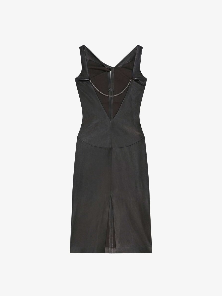 Donne Givenchy Vestiti | Abito In Pelle Con Dettaglio Catena Nero