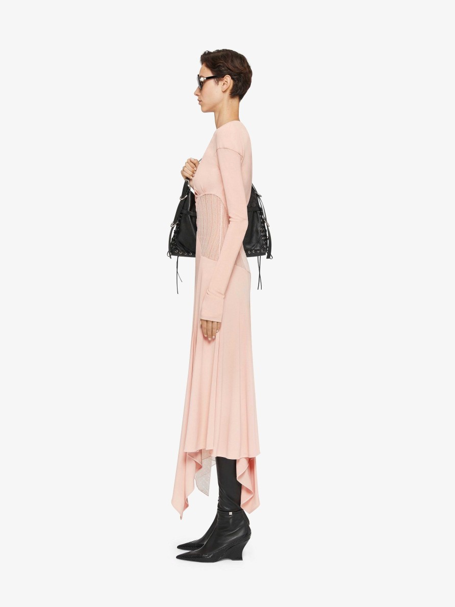 Donne Givenchy Vestiti | Abito In Crepe Con Pizzo 4G Rosa Cipria