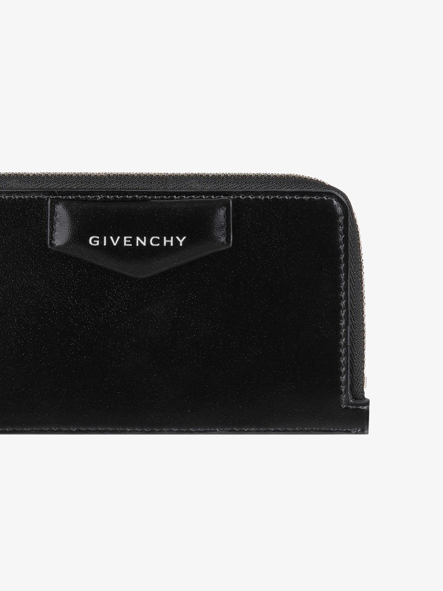 Donne Givenchy Piccola Pelletteria | Portacarte Antigona Con Cerniera In Pelle Box Nero