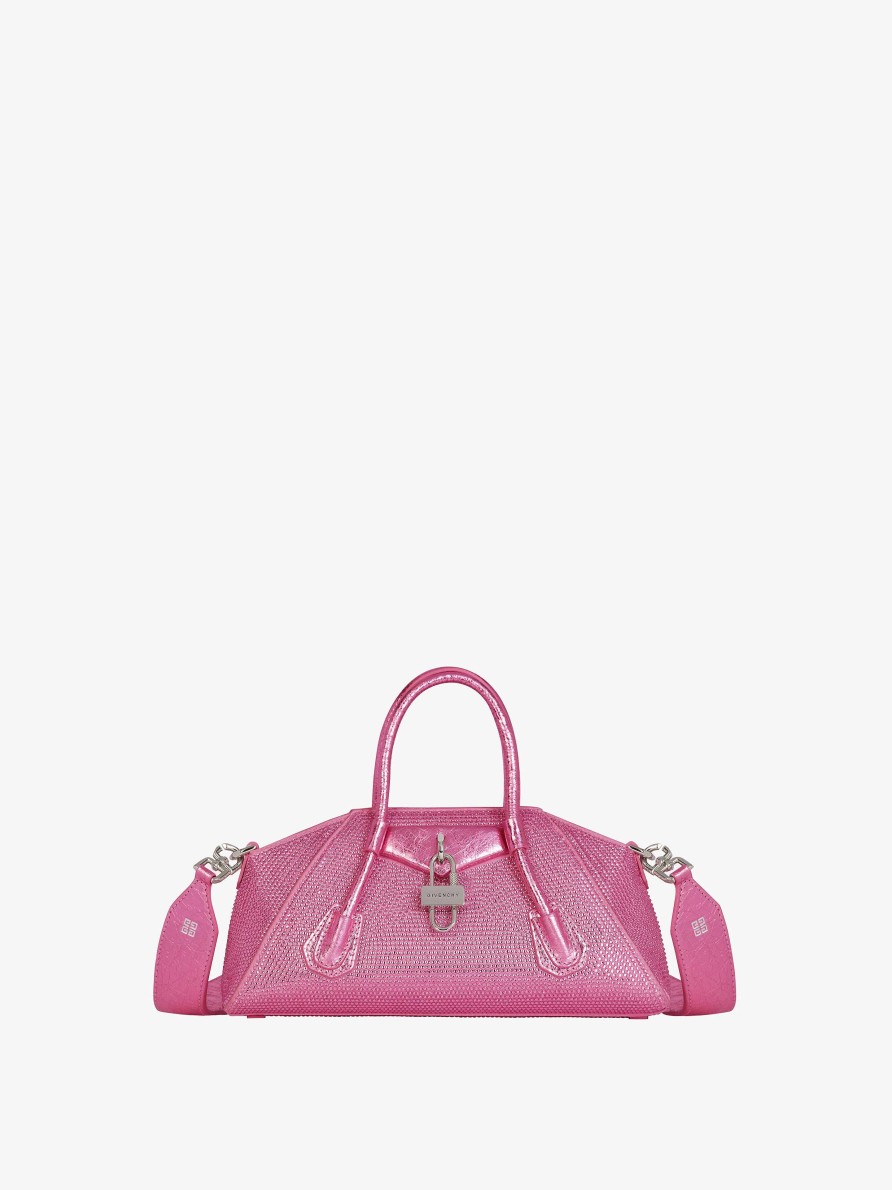 Donne Givenchy Antigona | Borsa Mini Antigona Stretch In Raso E Strass Rosa Fluo