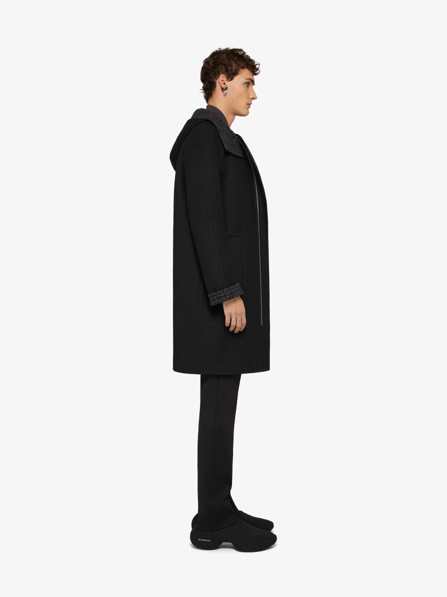 Uomini Givenchy Giacche E Cappotti | Cappotto Con Cappuccio In Lana, Cashmere E Seta Nero/Grigio