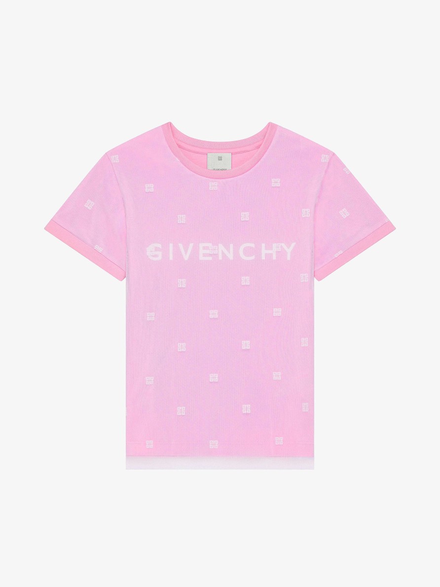 Donne Givenchy Ragazza (Da 4 A 12 Anni) | T-Shirt Givenchy Double Layer In Cotone Con Tulle 4G Rosa