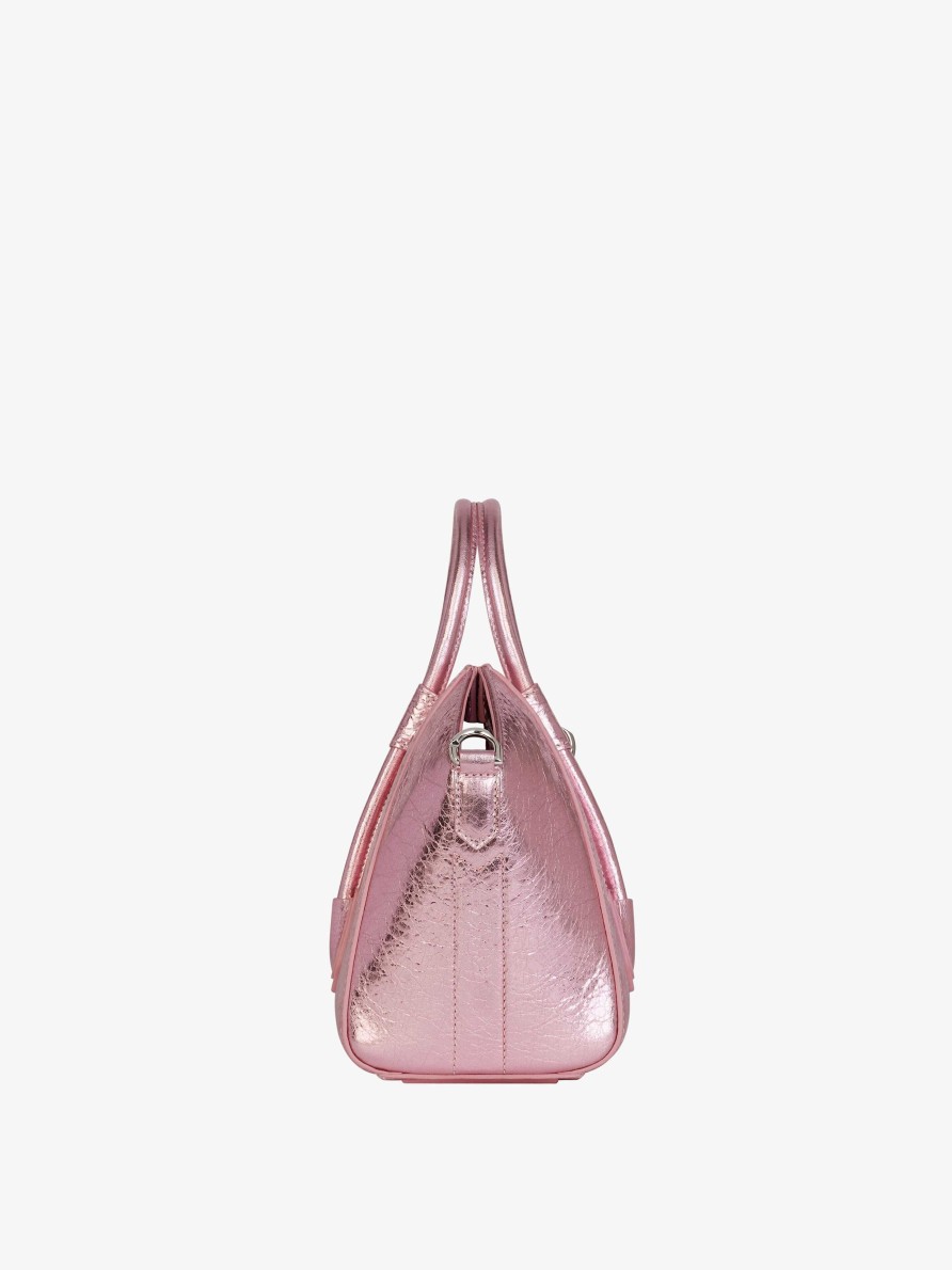 Donne Givenchy Antigona | Mini Borsa Antigona Lock In Pelle Laminata Rosa Seta