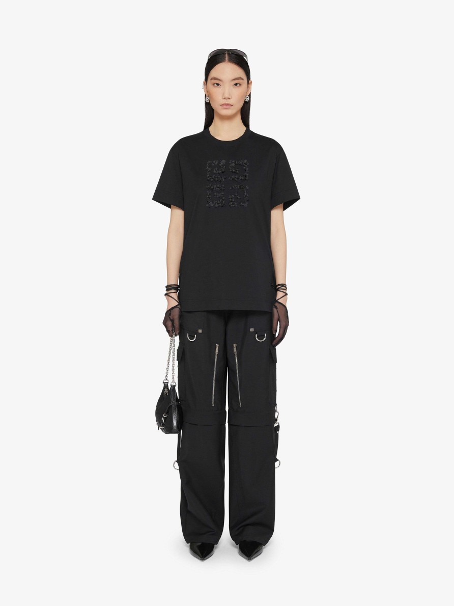 Donne Givenchy Magliette | T-Shirt In Cotone Con Stemma 4G A Fiori Nero/Nero