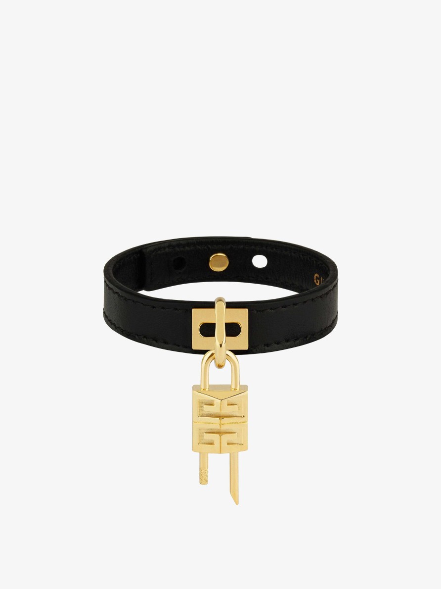 Donne Givenchy Gioielleria | Bracciale Mini Lock In Metallo E Pelle Nero/Oro