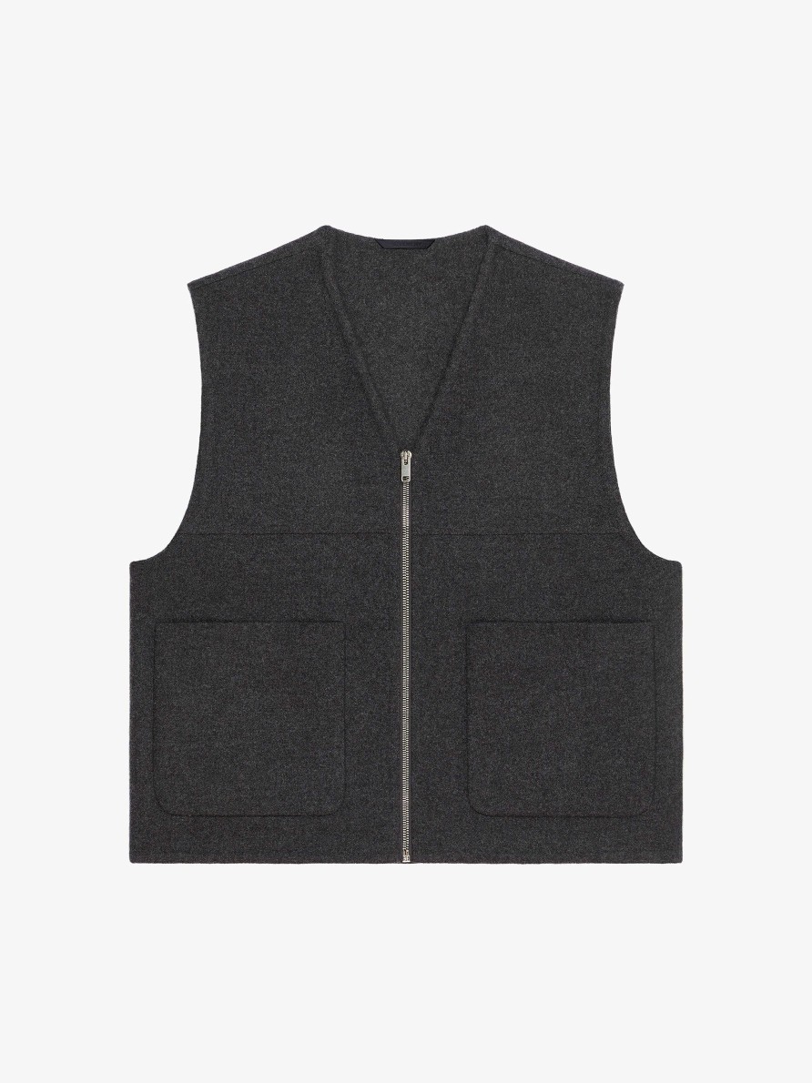 Uomini Givenchy Giacche E Cappotti | Gilet In Lana E Cashmere Double Face Grigio Scuro