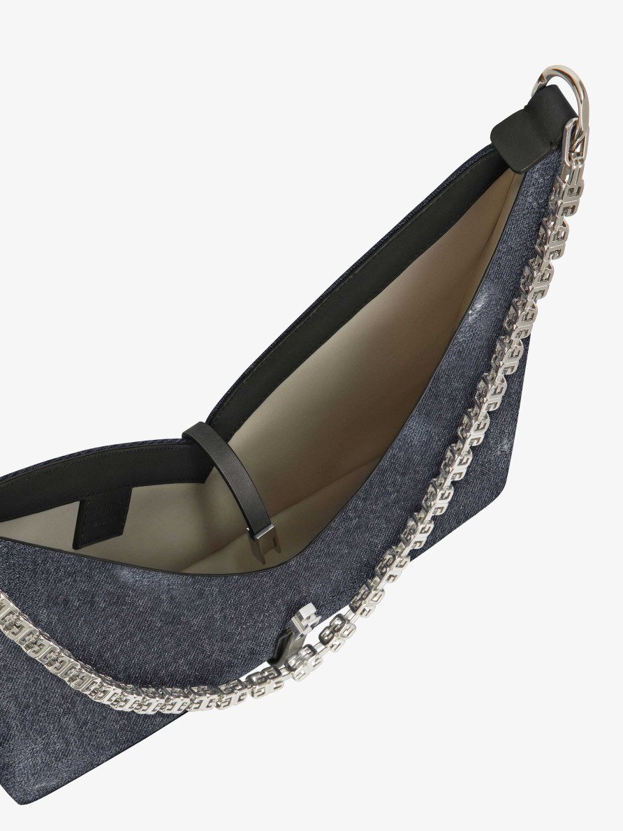 Donne Givenchy Borse A Tracolla | Borsa Piccola Ritagliata In Denim Lavato Con Catena Nero