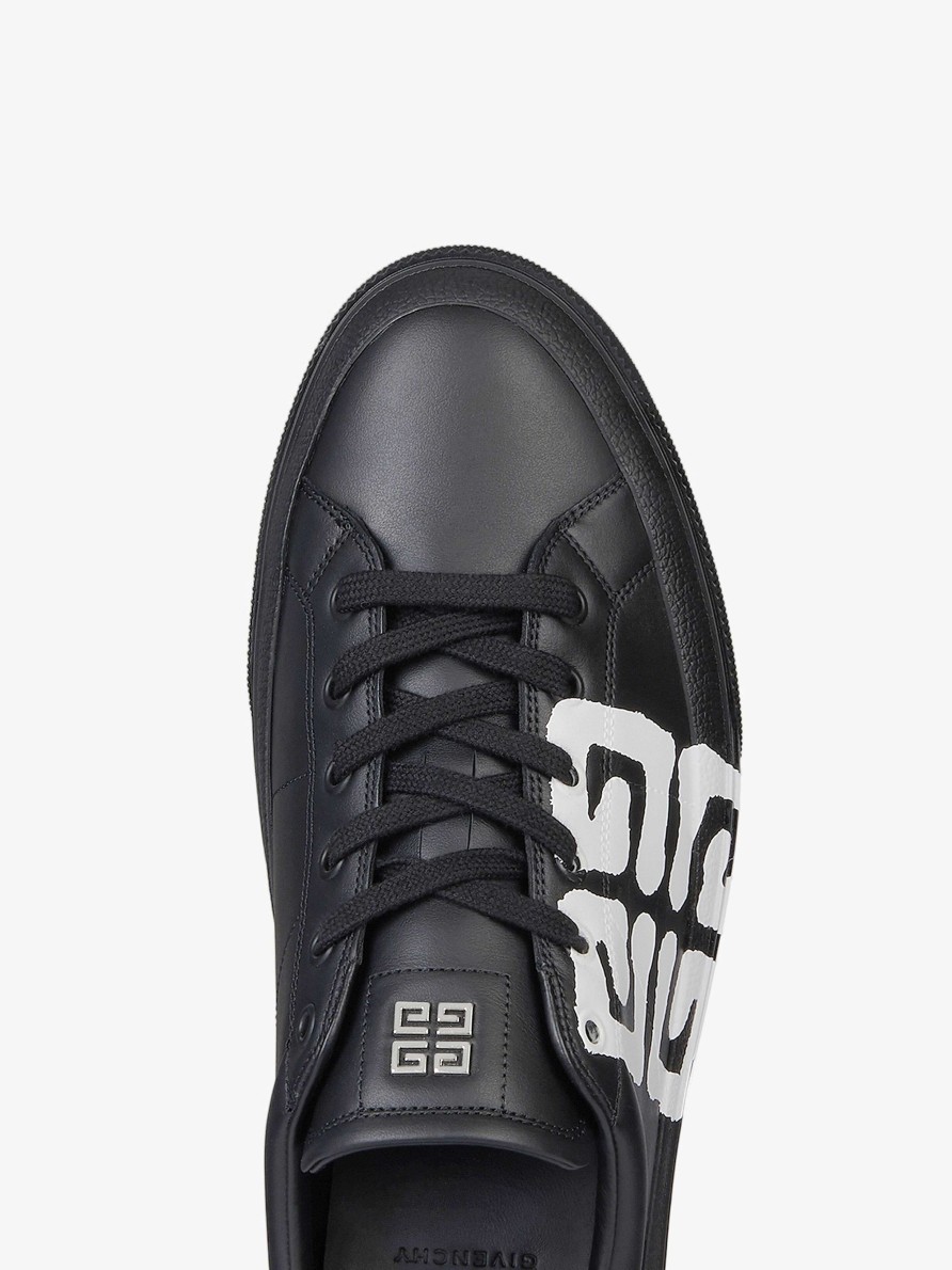 Uomini Givenchy Citta | Sneakers City Sport In Pelle Con Stampa Tag Effect 4G Nero Bianco