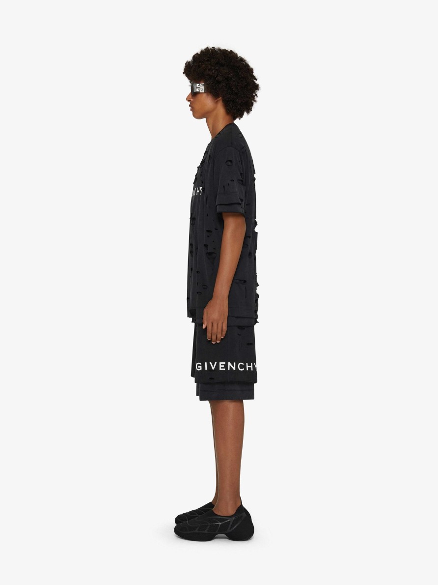 Uomini Givenchy Magliette | T-Shirt Oversize Di Givenchy In Cotone Con Effetto Distrutto Nero Sbiadito