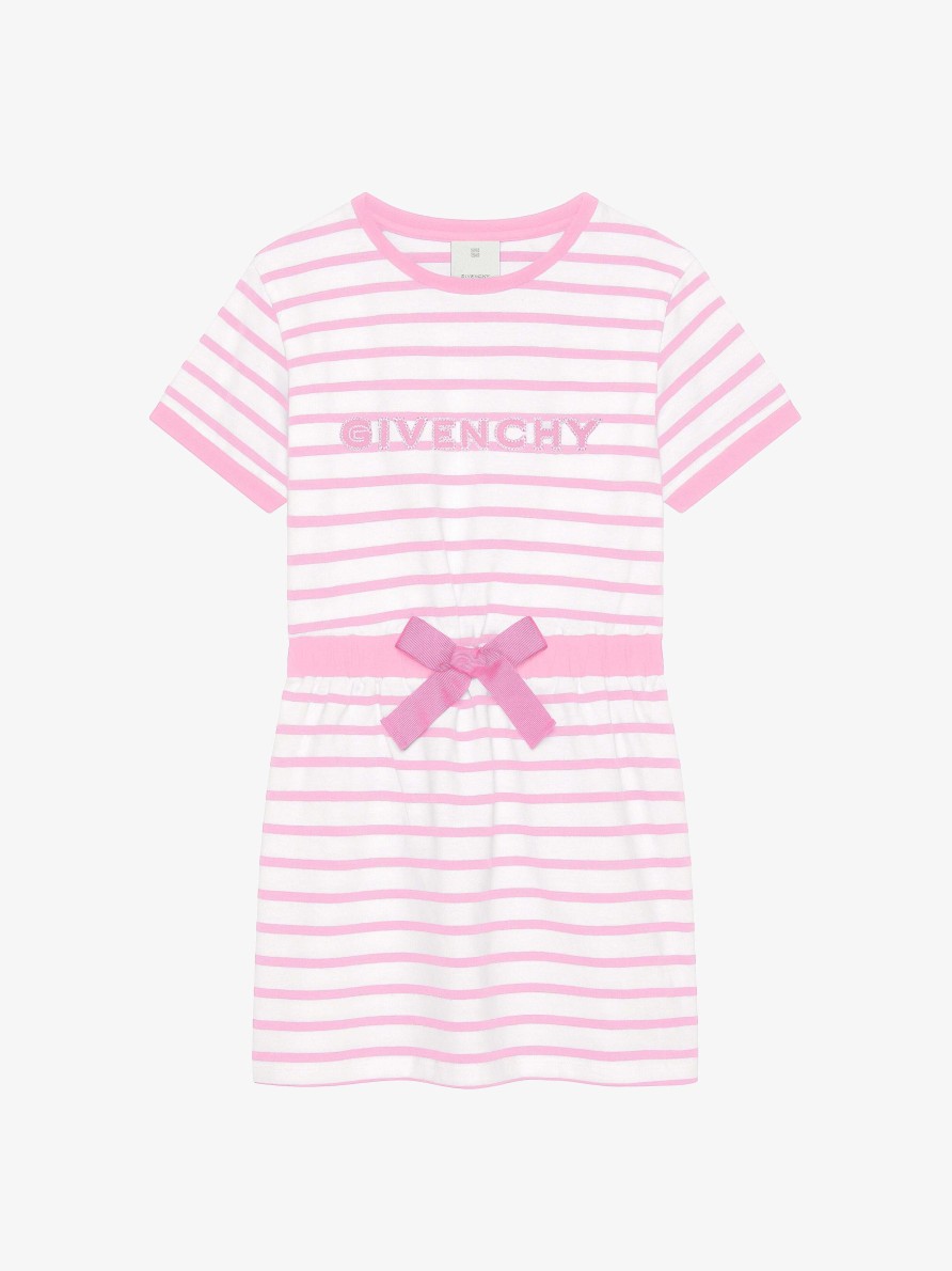 Donne Givenchy Ragazza (Da 4 A 12 Anni) | Abito Givenchy In Cotone Con Righe Bianco/Rosa