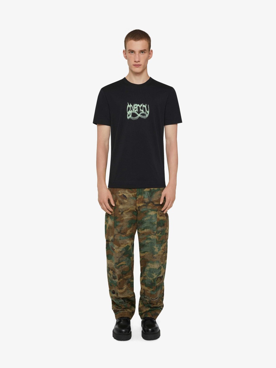 Uomini Givenchy Magliette | T-Shirt Slim Fit In Cotone Con Stampa Infinity Di Givenchy Nero