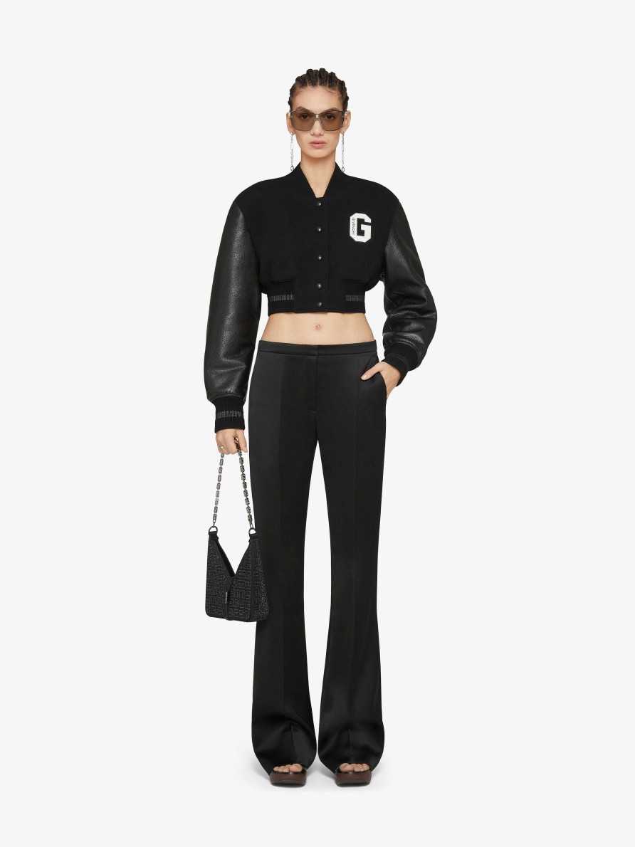 Donne Givenchy Capispalla E Giubbotti | Giacca College Cropped Di Givenchy College In Lana E Pelle Nero Bianco